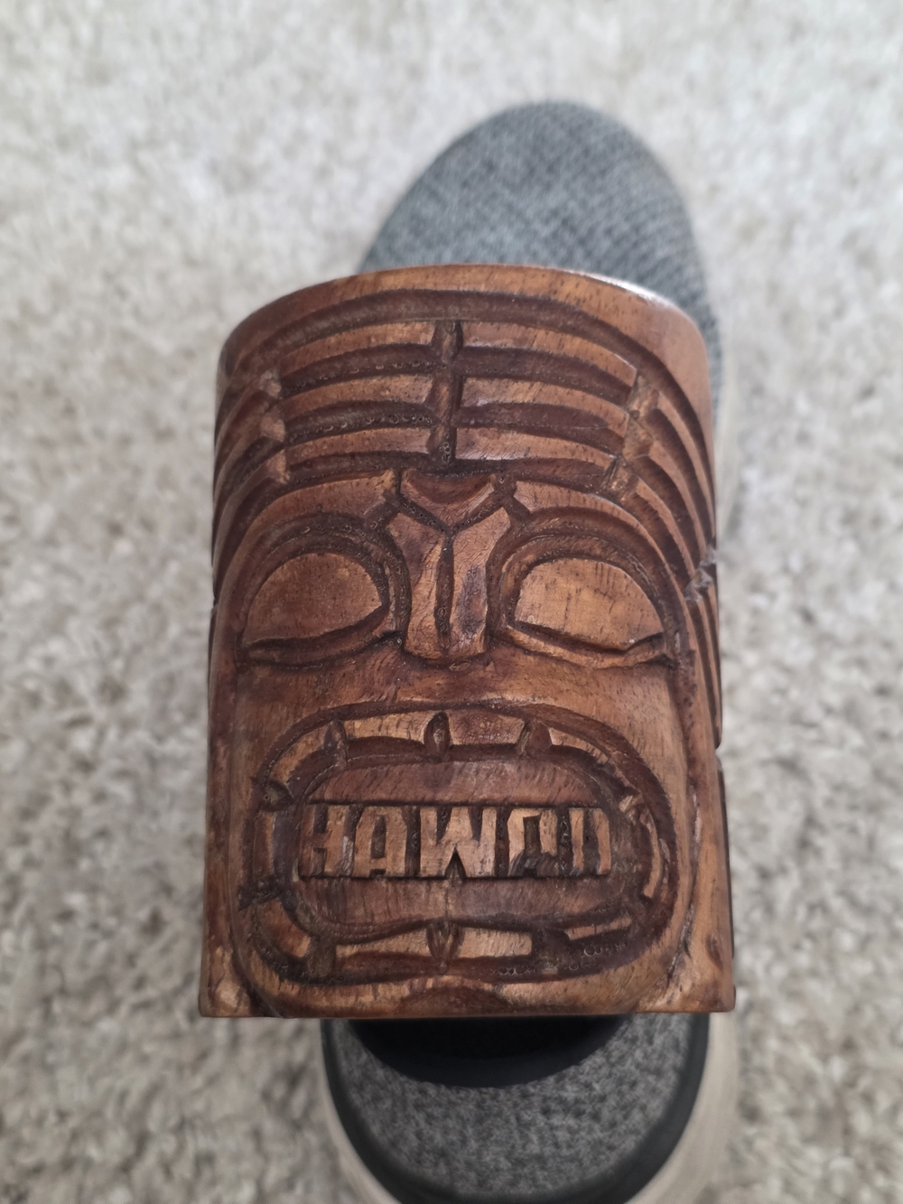 Carved Hawaiian Wooden Tiki Mug- Brown